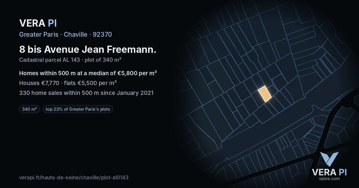 8 bis Avenue Jean Freemann, Chaville at night – the plot lit, the parcels around coloured by the prices near them