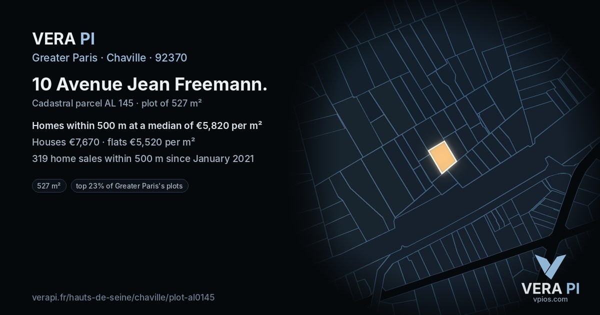 10 Avenue Jean Freemann, Chaville at night – the plot lit, the parcels around coloured by the prices near them