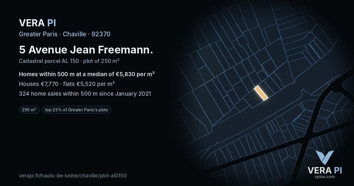 5 Avenue Jean Freemann, Chaville at night – the plot lit, the parcels around coloured by the prices near them
