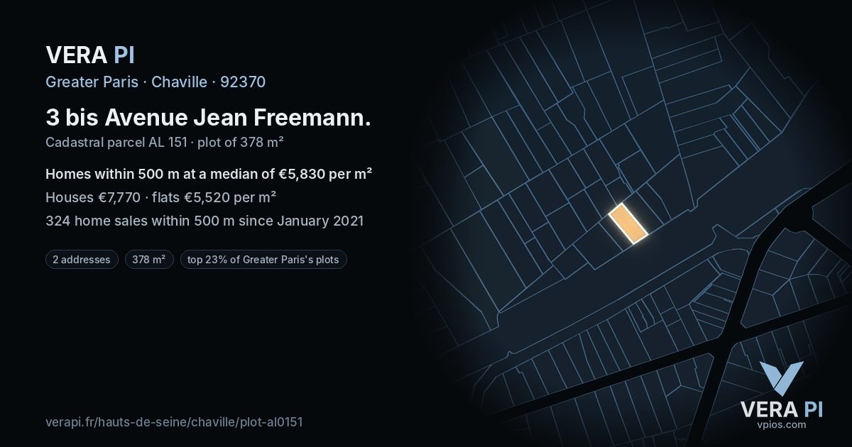 3 bis Avenue Jean Freemann, Chaville at night – the plot lit, the parcels around coloured by the prices near them