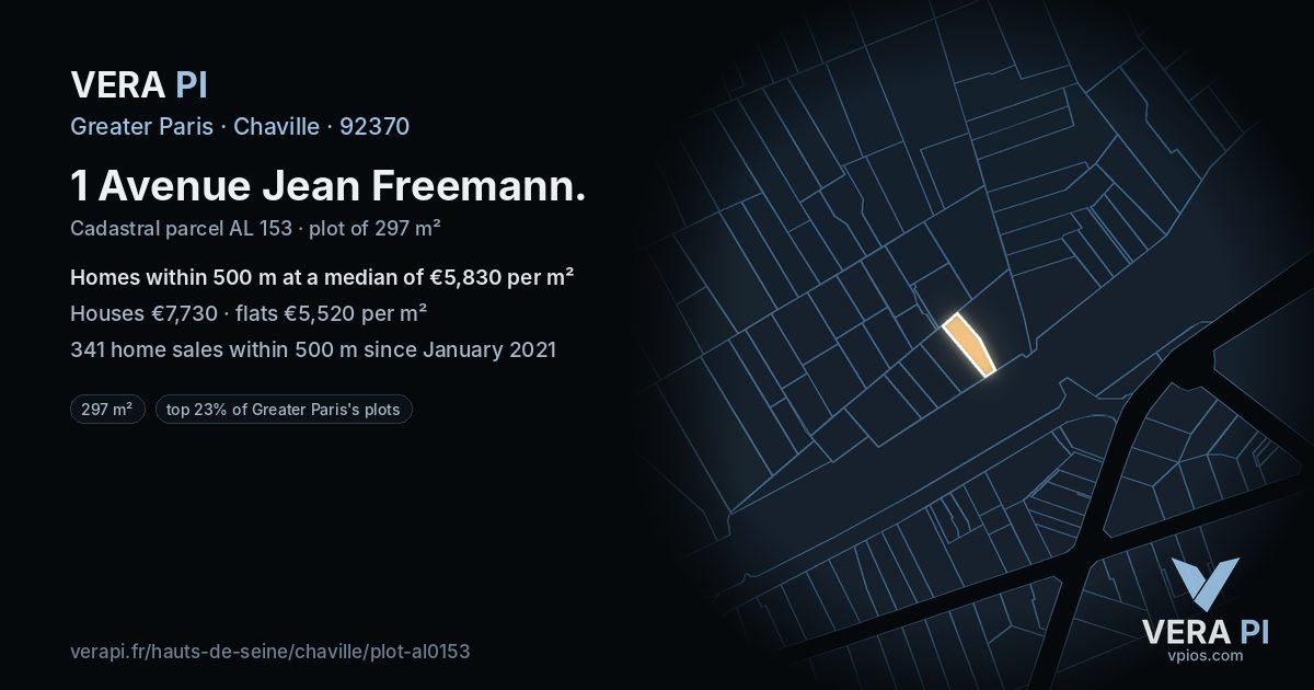 1 Avenue Jean Freemann, Chaville at night – the plot lit, the parcels around coloured by the prices near them