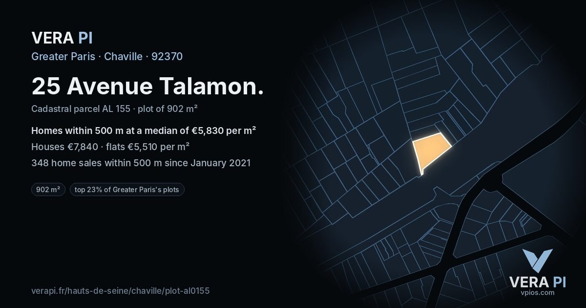 25 Avenue Talamon, Chaville at night – the plot lit, the parcels around coloured by the prices near them