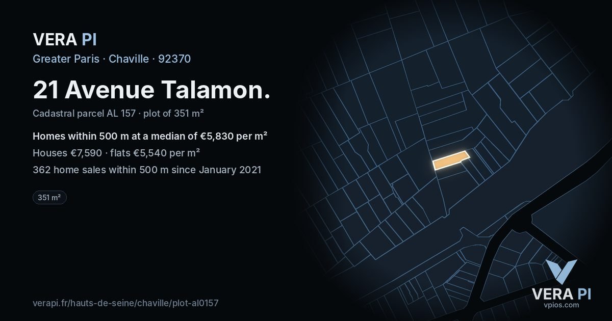 21 Avenue Talamon, Chaville at night – the plot lit, the parcels around coloured by the prices near them