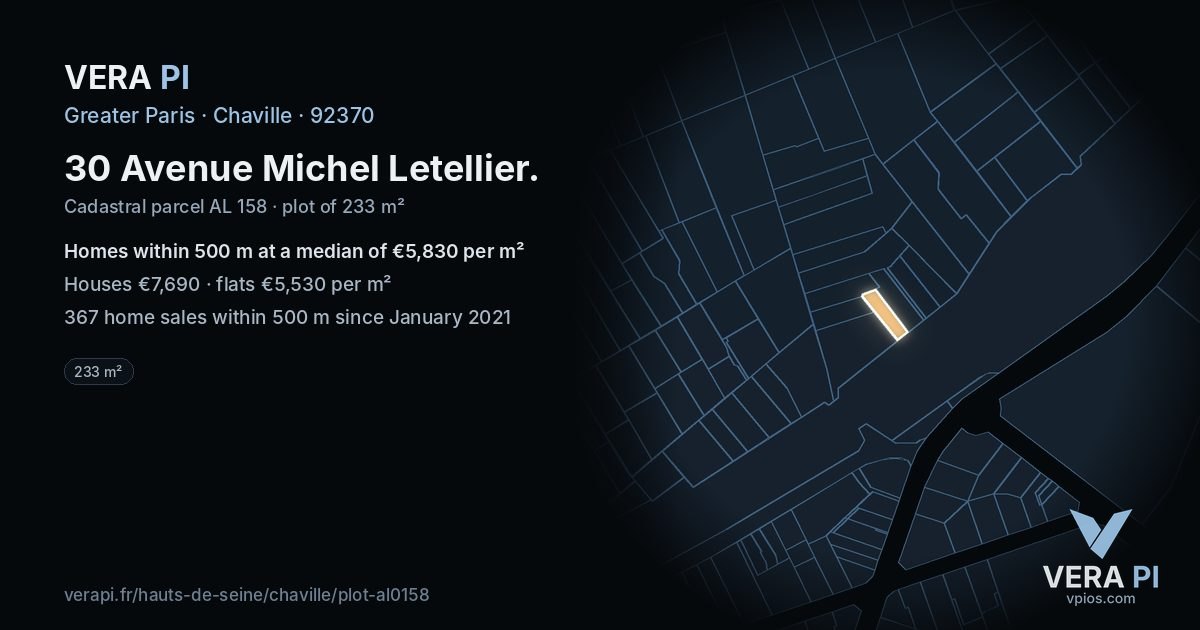30 Avenue Michel Letellier, Chaville at night – the plot lit, the parcels around coloured by the prices near them
