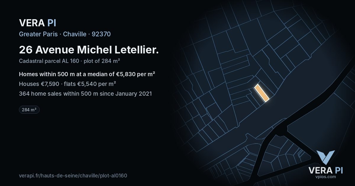 26 Avenue Michel Letellier, Chaville at night – the plot lit, the parcels around coloured by the prices near them
