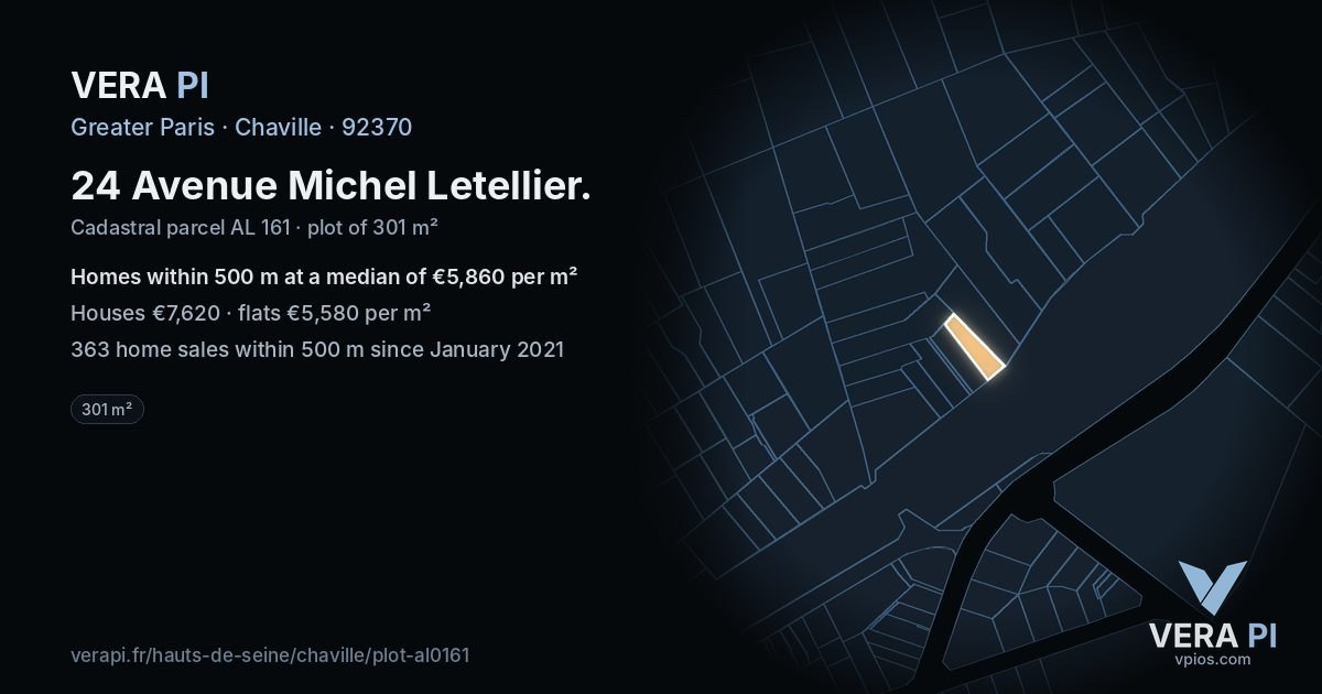 24 Avenue Michel Letellier, Chaville at night – the plot lit, the parcels around coloured by the prices near them