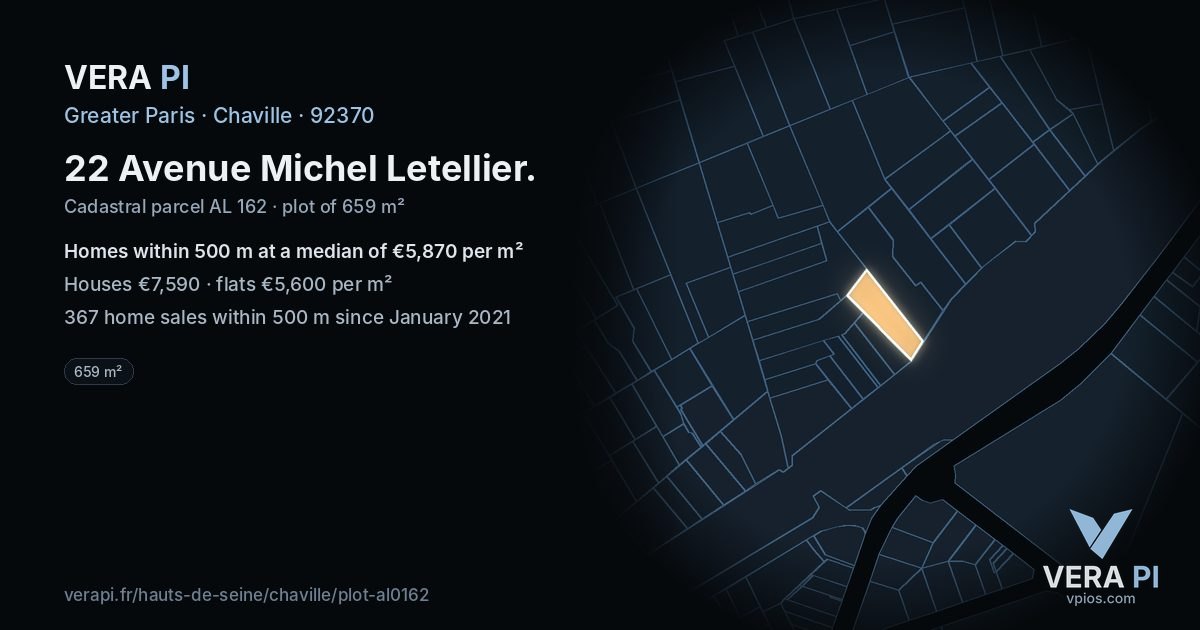 22 Avenue Michel Letellier, Chaville at night – the plot lit, the parcels around coloured by the prices near them