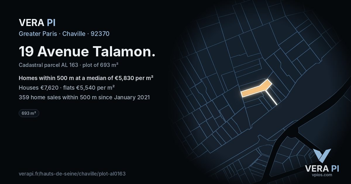 19 Avenue Talamon, Chaville at night – the plot lit, the parcels around coloured by the prices near them