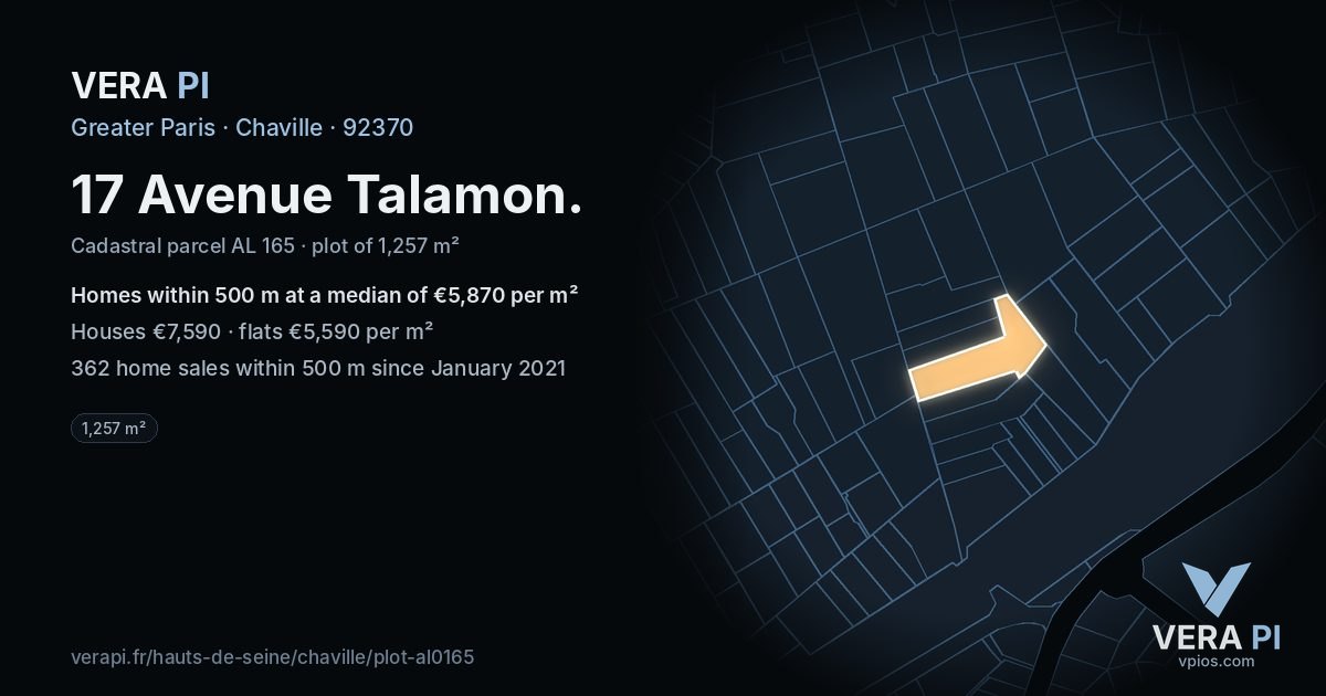 17 Avenue Talamon, Chaville at night – the plot lit, the parcels around coloured by the prices near them