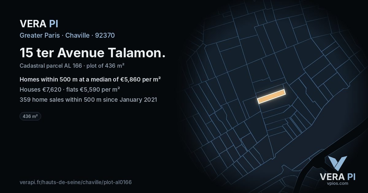 15 ter Avenue Talamon, Chaville at night – the plot lit, the parcels around coloured by the prices near them
