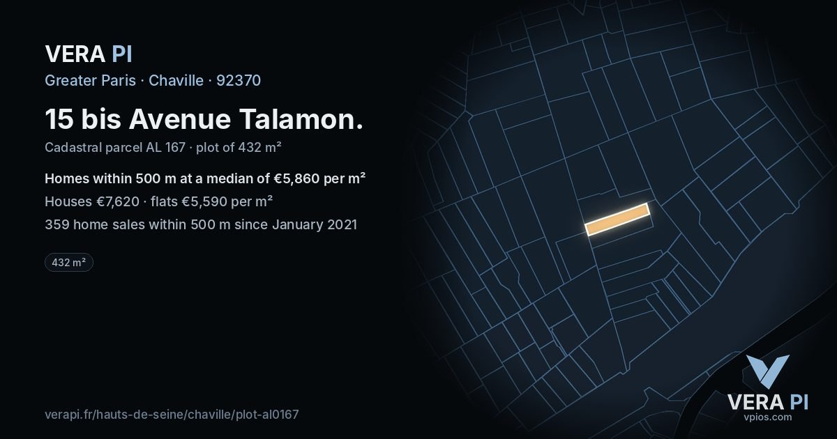 15 bis Avenue Talamon, Chaville at night – the plot lit, the parcels around coloured by the prices near them