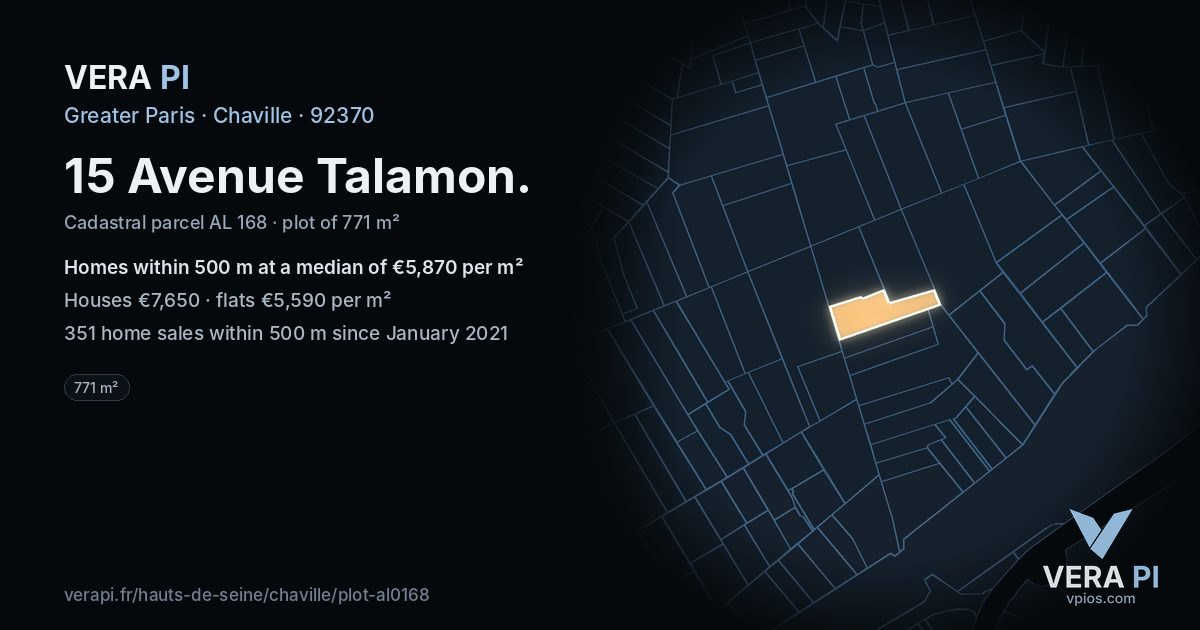 15 Avenue Talamon, Chaville at night – the plot lit, the parcels around coloured by the prices near them