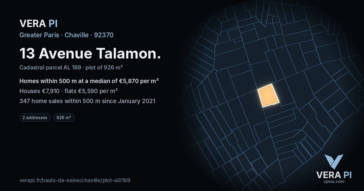 13 Avenue Talamon, Chaville at night – the plot lit, the parcels around coloured by the prices near them