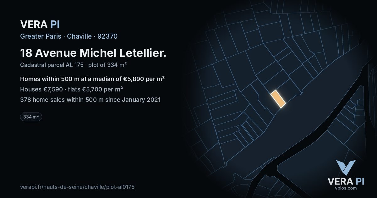18 Avenue Michel Letellier, Chaville at night – the plot lit, the parcels around coloured by the prices near them