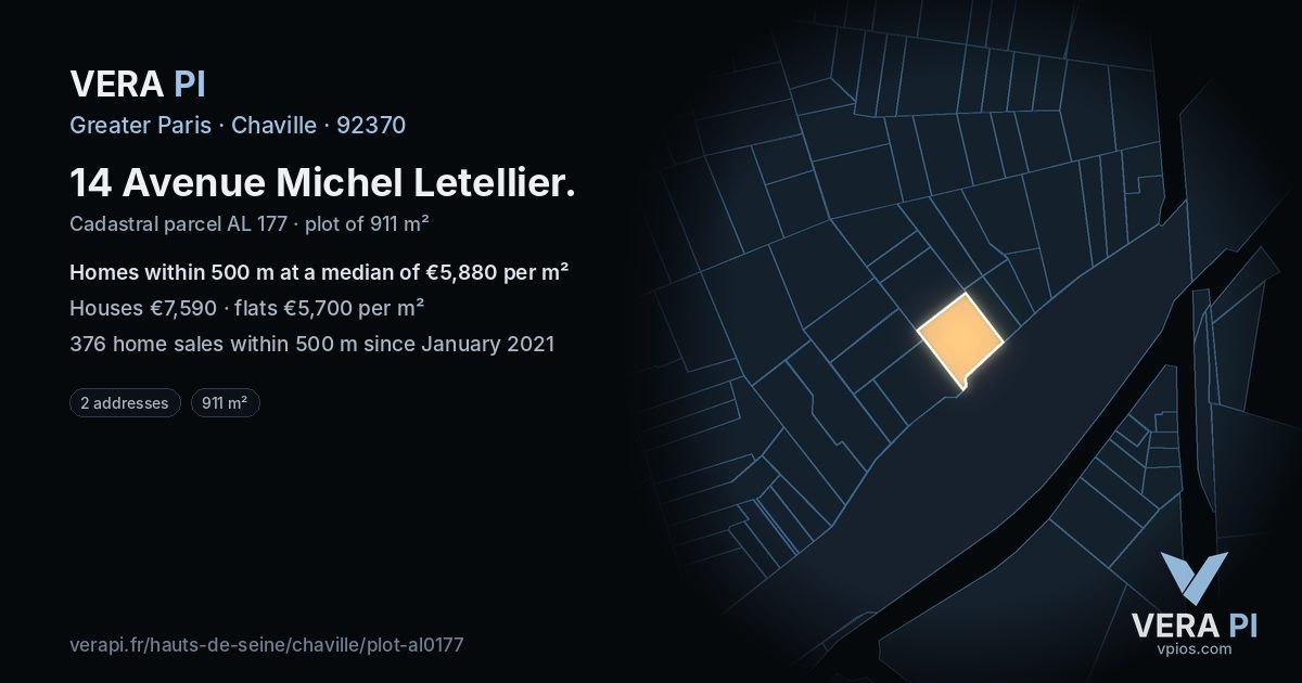 14 Avenue Michel Letellier, Chaville at night – the plot lit, the parcels around coloured by the prices near them