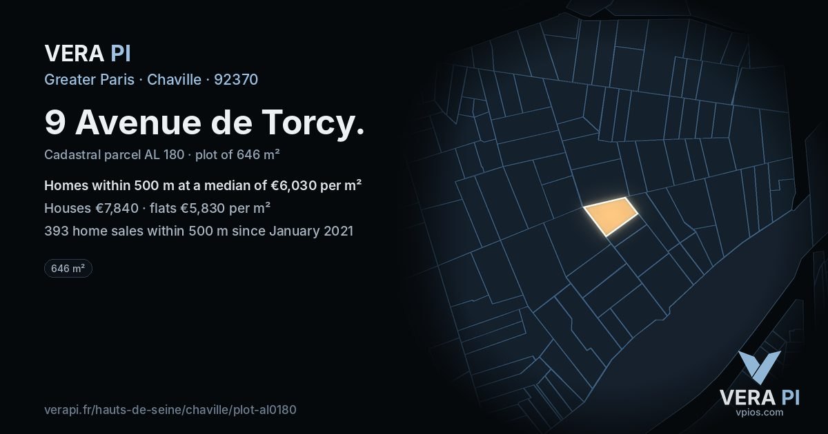 9 Avenue de Torcy, Chaville at night – the plot lit, the parcels around coloured by the prices near them