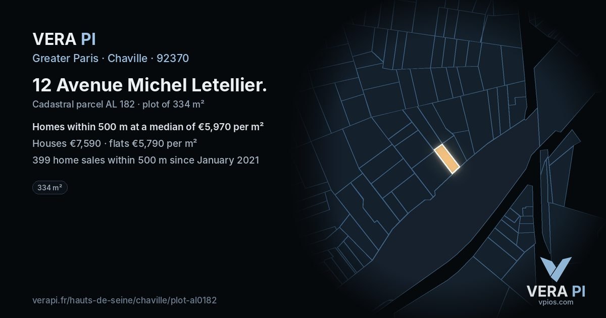 12 Avenue Michel Letellier, Chaville at night – the plot lit, the parcels around coloured by the prices near them