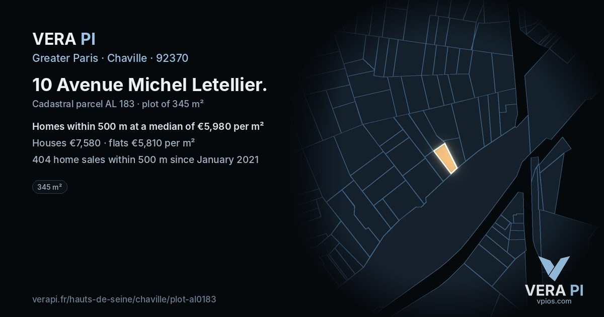 10 Avenue Michel Letellier, Chaville at night – the plot lit, the parcels around coloured by the prices near them