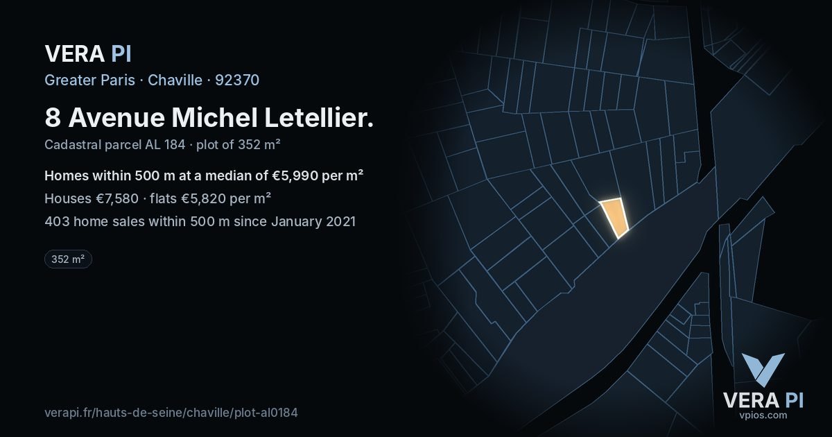 8 Avenue Michel Letellier, Chaville at night – the plot lit, the parcels around coloured by the prices near them
