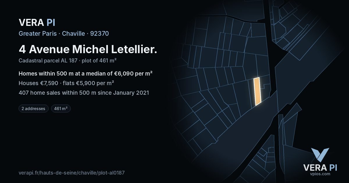 4 Avenue Michel Letellier, Chaville at night – the plot lit, the parcels around coloured by the prices near them