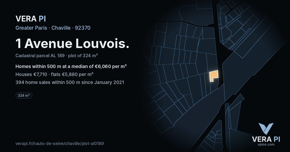 1 Avenue Louvois, Chaville at night – the plot lit, the parcels around coloured by the prices near them