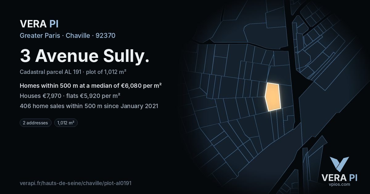 3 Avenue Sully, Chaville at night – the plot lit, the parcels around coloured by the prices near them