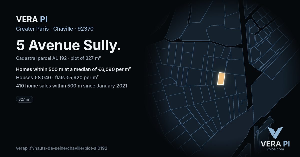 5 Avenue Sully, Chaville at night – the plot lit, the parcels around coloured by the prices near them