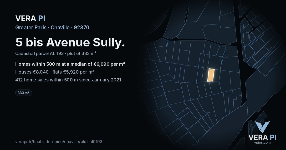 5 bis Avenue Sully, Chaville at night – the plot lit, the parcels around coloured by the prices near them