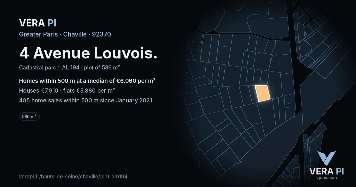 4 Avenue Louvois, Chaville at night – the plot lit, the parcels around coloured by the prices near them