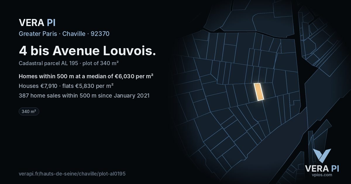 4 bis Avenue Louvois, Chaville at night – the plot lit, the parcels around coloured by the prices near them