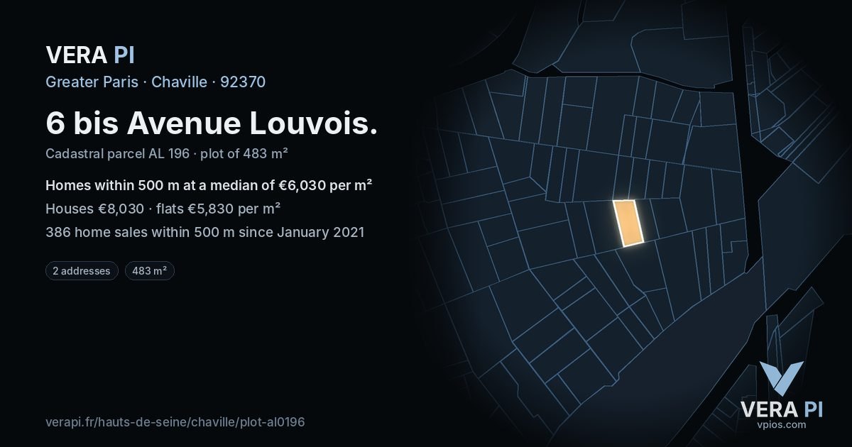 6 bis Avenue Louvois, Chaville at night – the plot lit, the parcels around coloured by the prices near them