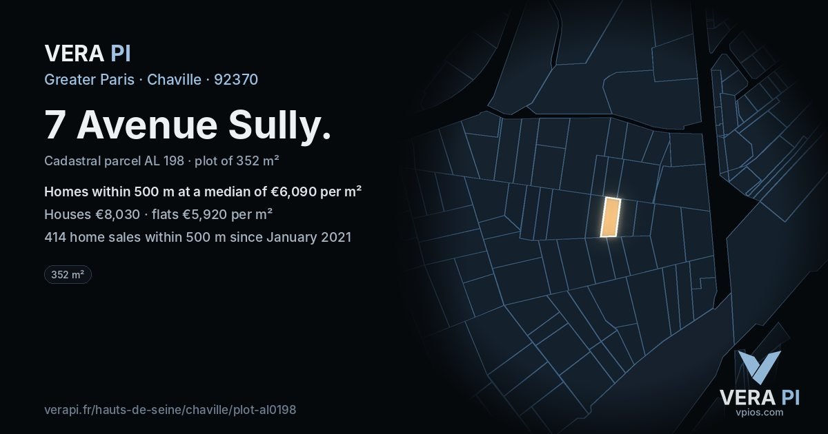 7 Avenue Sully, Chaville at night – the plot lit, the parcels around coloured by the prices near them