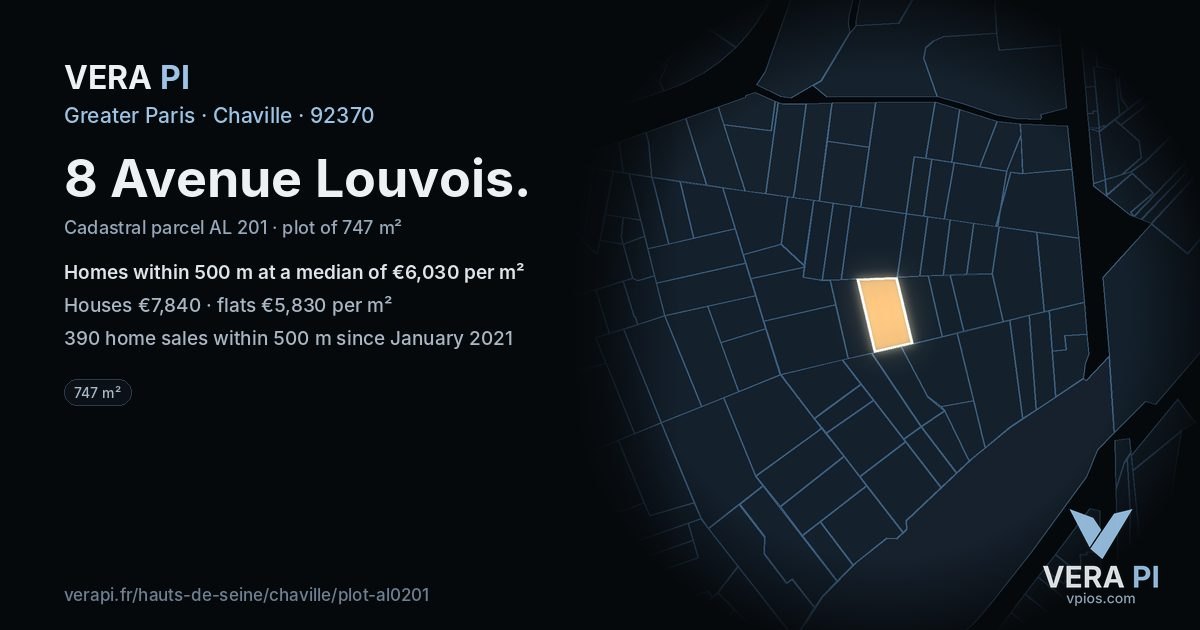 8 Avenue Louvois, Chaville at night – the plot lit, the parcels around coloured by the prices near them