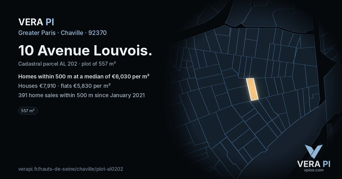 10 Avenue Louvois, Chaville at night – the plot lit, the parcels around coloured by the prices near them