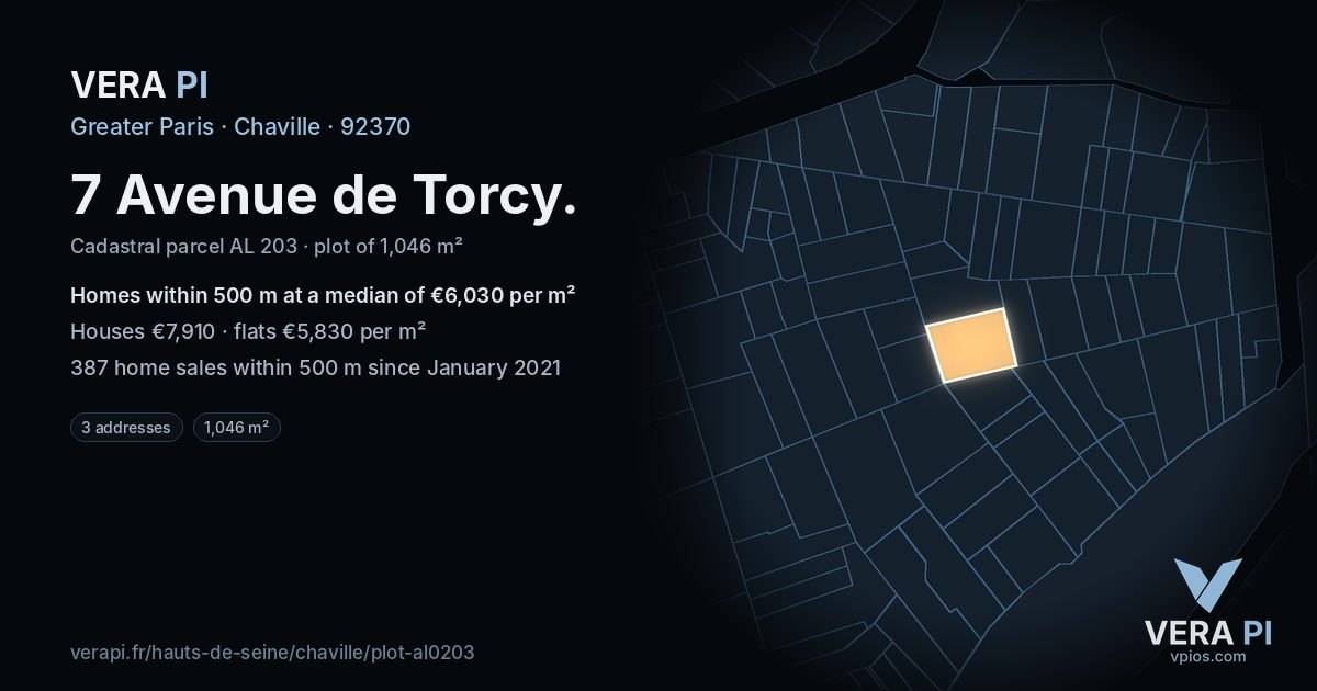7 Avenue de Torcy, Chaville at night – the plot lit, the parcels around coloured by the prices near them