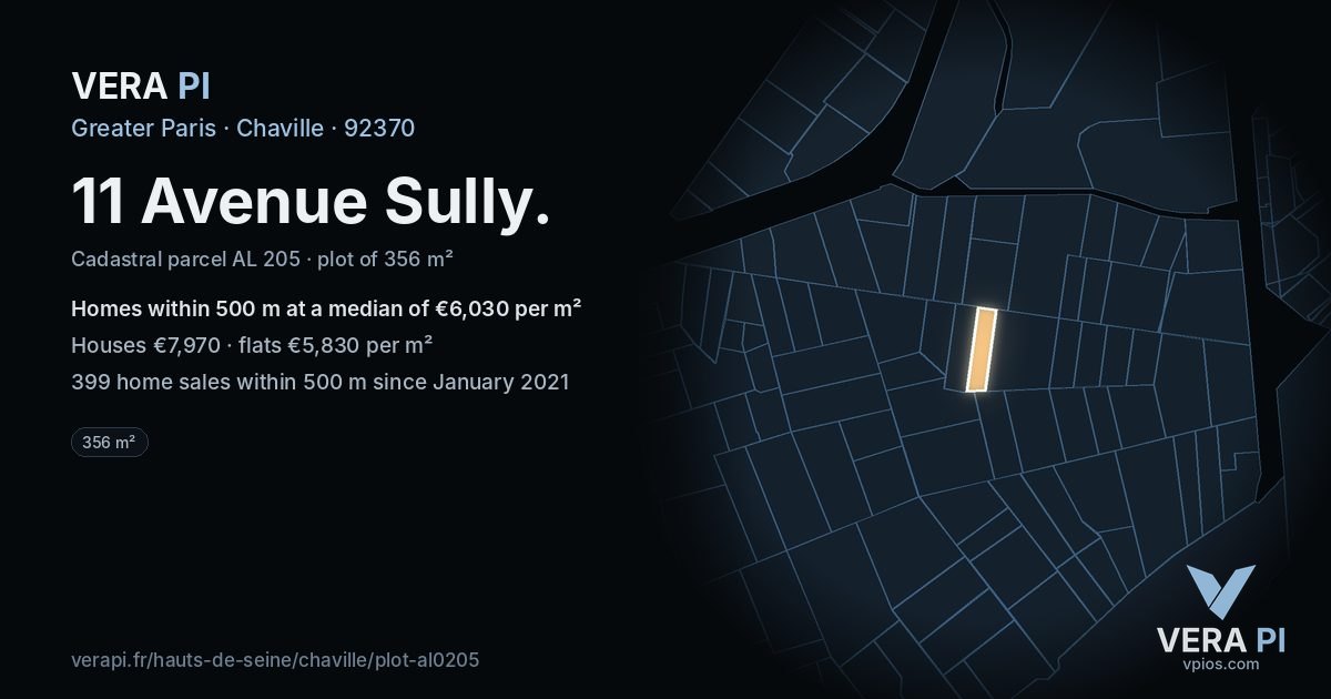 11 Avenue Sully, Chaville at night – the plot lit, the parcels around coloured by the prices near them