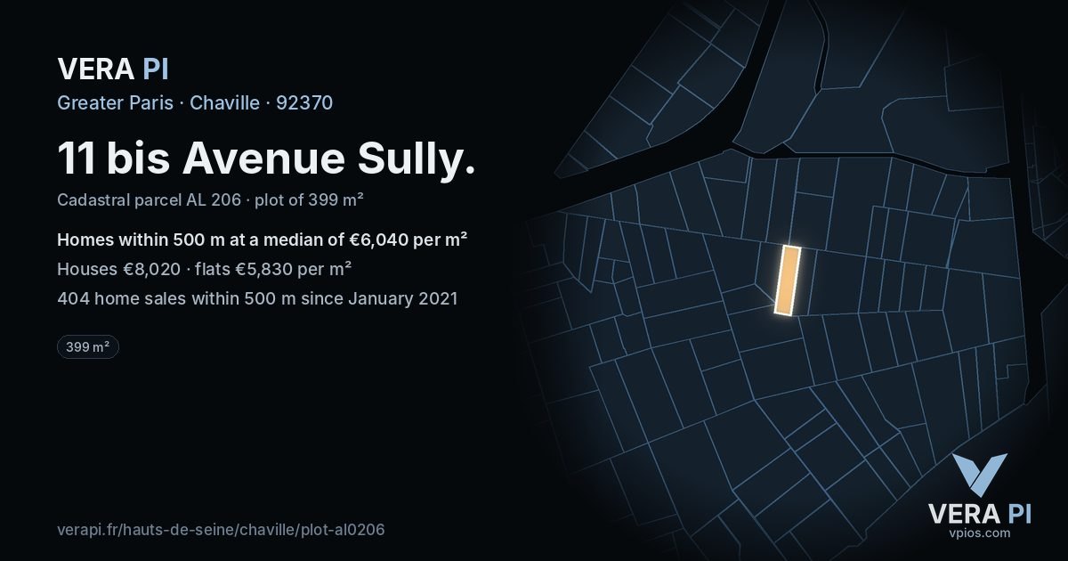 11 bis Avenue Sully, Chaville at night – the plot lit, the parcels around coloured by the prices near them