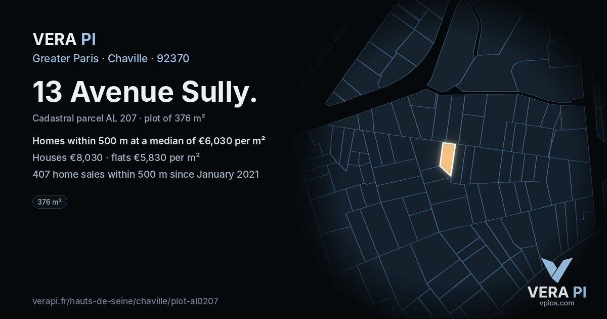 13 Avenue Sully, Chaville at night – the plot lit, the parcels around coloured by the prices near them