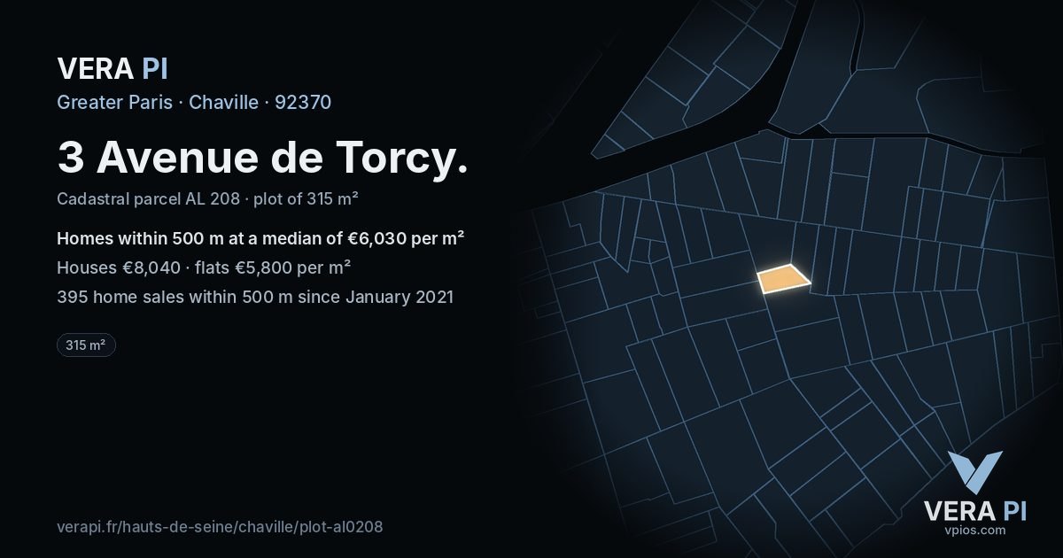 3 Avenue de Torcy, Chaville at night – the plot lit, the parcels around coloured by the prices near them