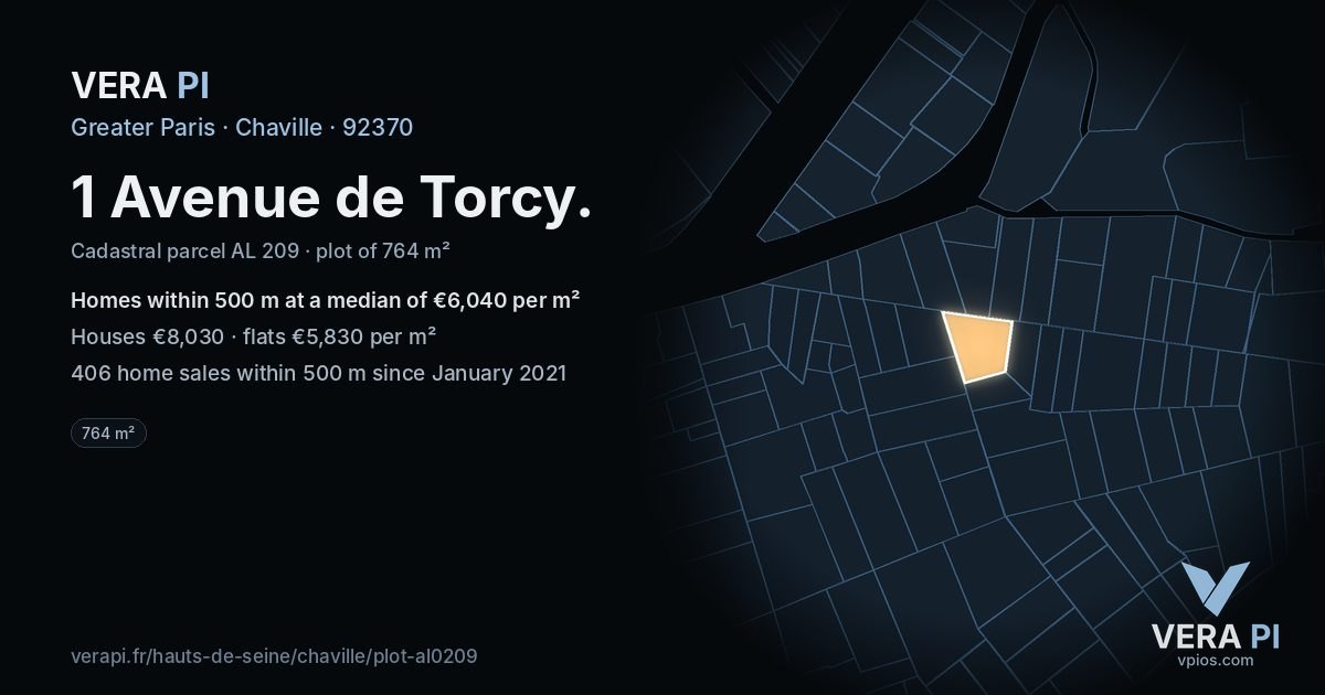 1 Avenue de Torcy, Chaville at night – the plot lit, the parcels around coloured by the prices near them