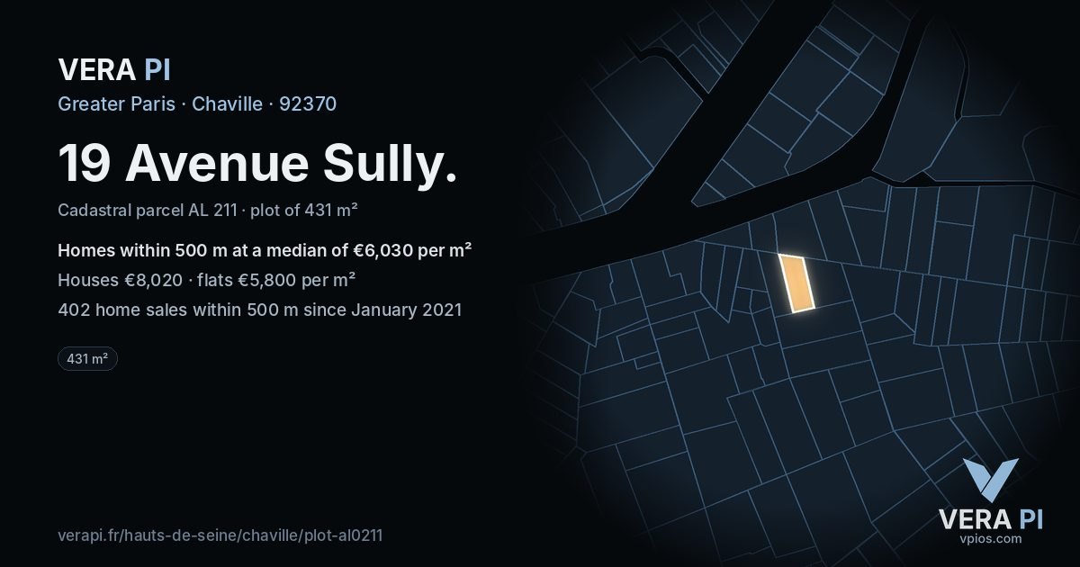 19 Avenue Sully, Chaville at night – the plot lit, the parcels around coloured by the prices near them