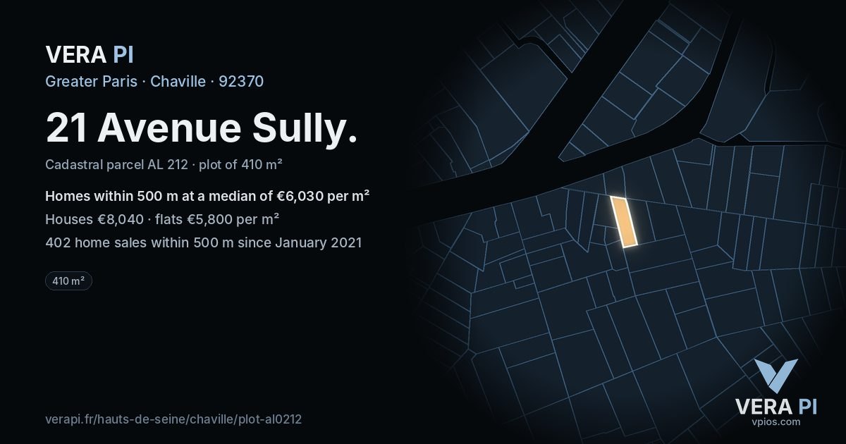 21 Avenue Sully, Chaville at night – the plot lit, the parcels around coloured by the prices near them