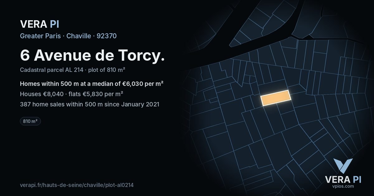 6 Avenue de Torcy, Chaville at night – the plot lit, the parcels around coloured by the prices near them