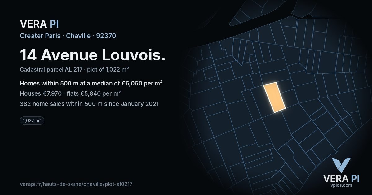 14 Avenue Louvois, Chaville at night – the plot lit, the parcels around coloured by the prices near them