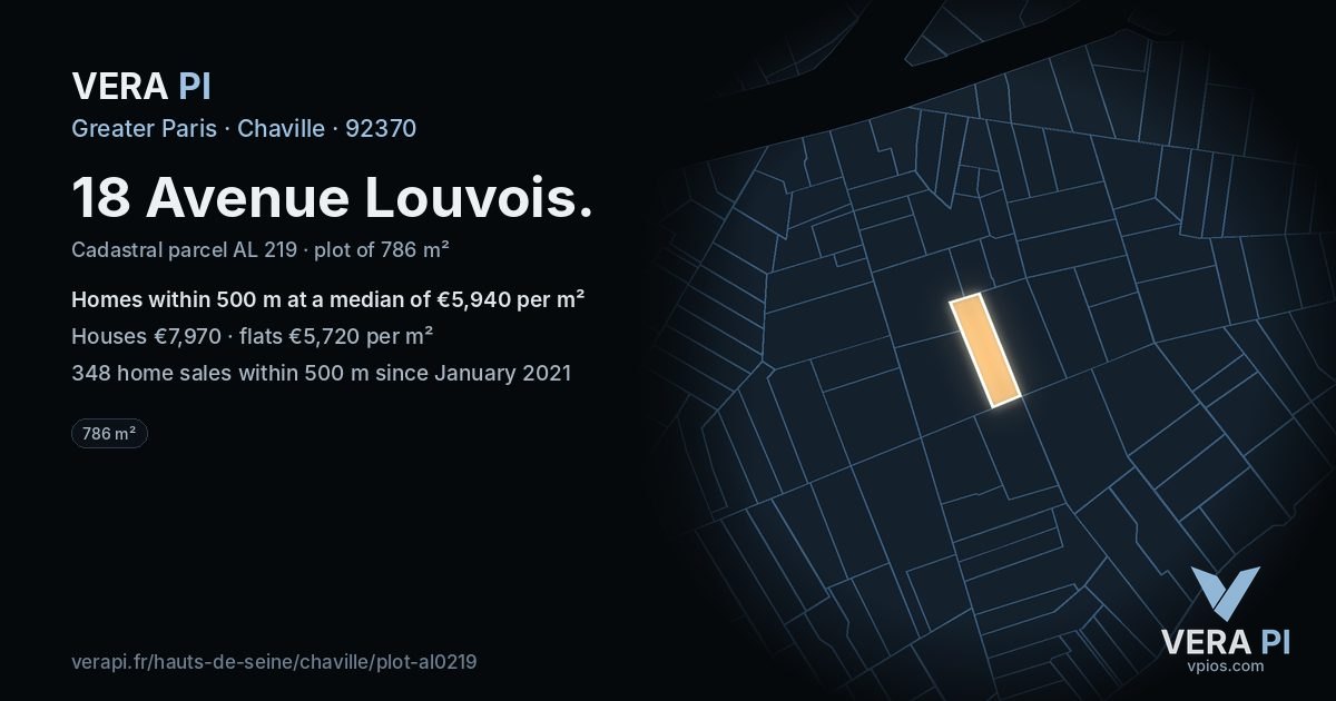 18 Avenue Louvois, Chaville at night – the plot lit, the parcels around coloured by the prices near them
