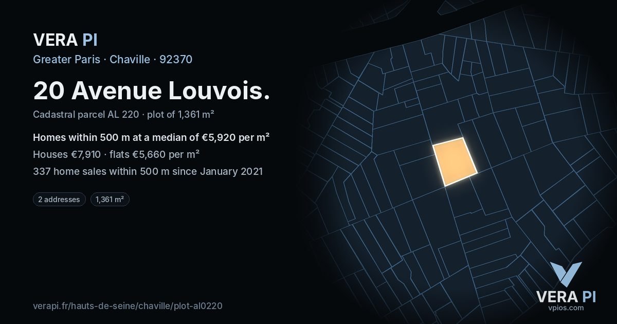 20 Avenue Louvois, Chaville at night – the plot lit, the parcels around coloured by the prices near them