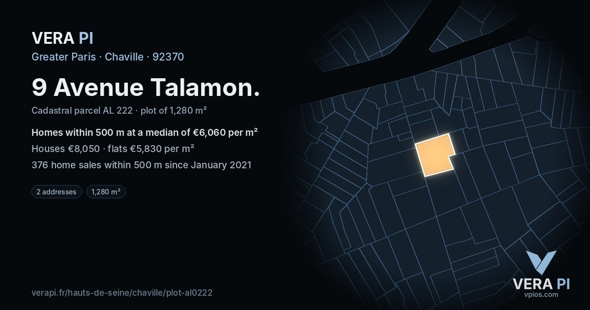 9 Avenue Talamon, Chaville at night – the plot lit, the parcels around coloured by the prices near them
