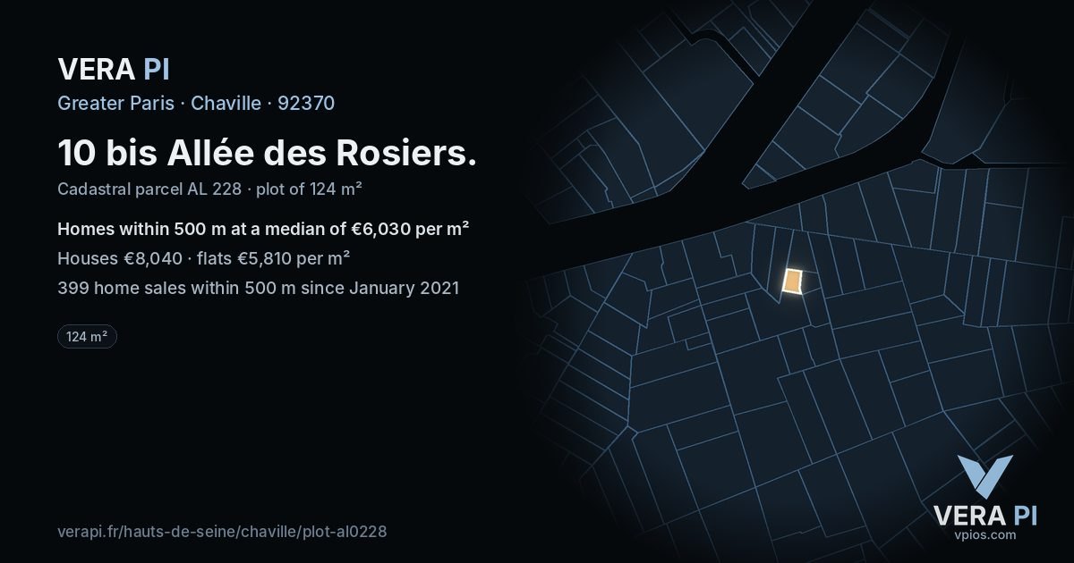 10 bis Allée des Rosiers, Chaville at night – the plot lit, the parcels around coloured by the prices near them
