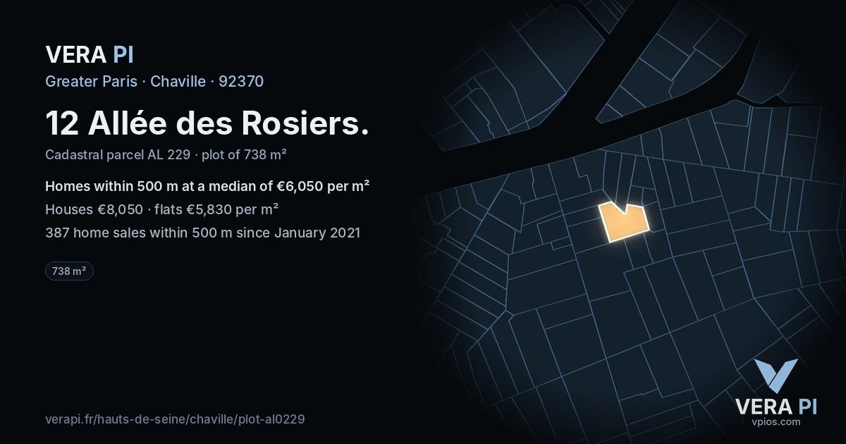 12 Allée des Rosiers, Chaville at night – the plot lit, the parcels around coloured by the prices near them