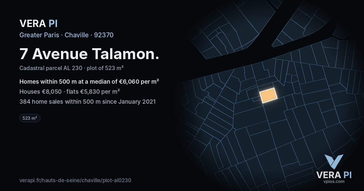 7 Avenue Talamon, Chaville at night – the plot lit, the parcels around coloured by the prices near them